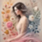 a woman journeying through the seasons of life, surrounded by symbolic elements and gentle colors.