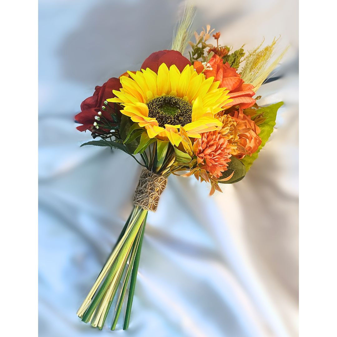 Buquê de Noiva Desconstruído Vermelho Abrasador e Amarelo Ouro