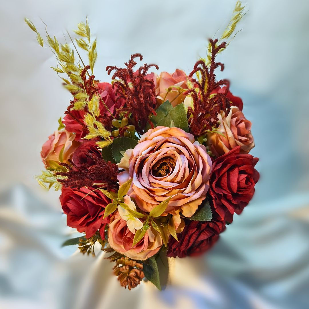 Kit Buquê de Noiva Desconstruído Vermelho Escarlate e Laranja Queimado