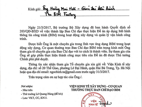 TBF CEO Chosen to be on the panel of experts for the BIM Steering Committee for Vietnam.