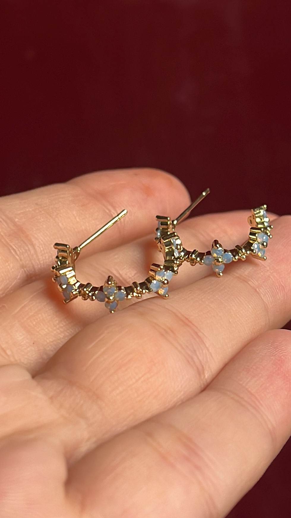 Thumbnail: Blue blossom half circle earrings 