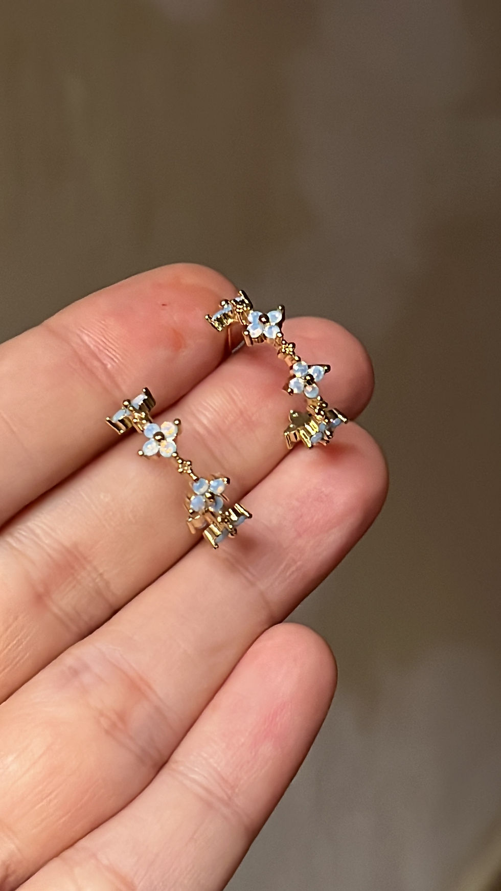 Thumbnail: Blue blossom half circle earrings 