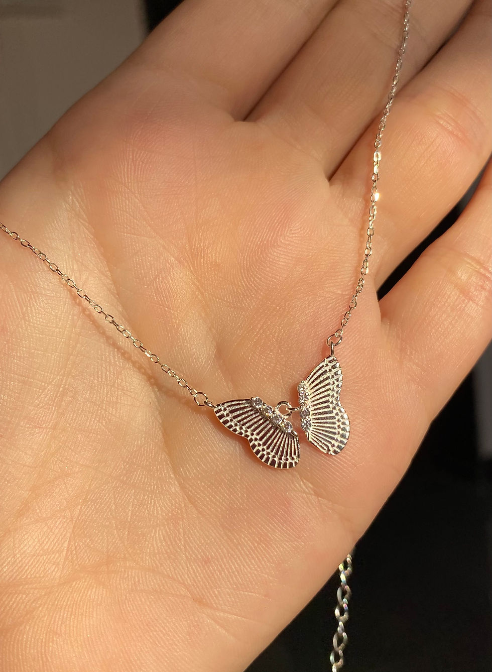 Thumbnail: Fluttering butterfly sterling silver necklace
