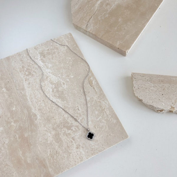 Thumbnail: Black clover silver necklace 