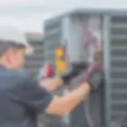 Technician performing AC repair in Boca Raton on unit.