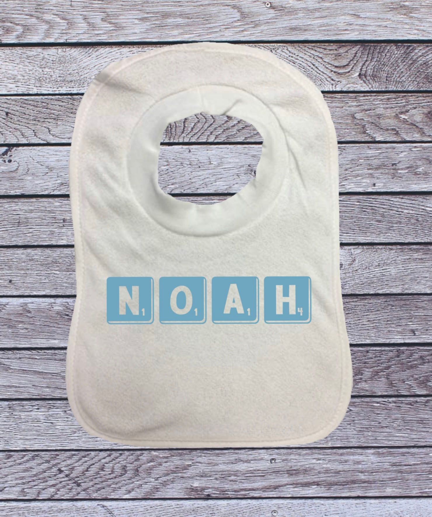 Personalised Name Scrabble Baby Bib - Blue