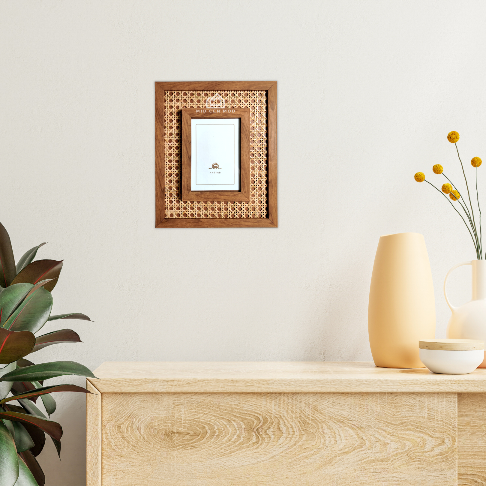 Mid Cen Mod | Natural Cane Rattan Photo Frame