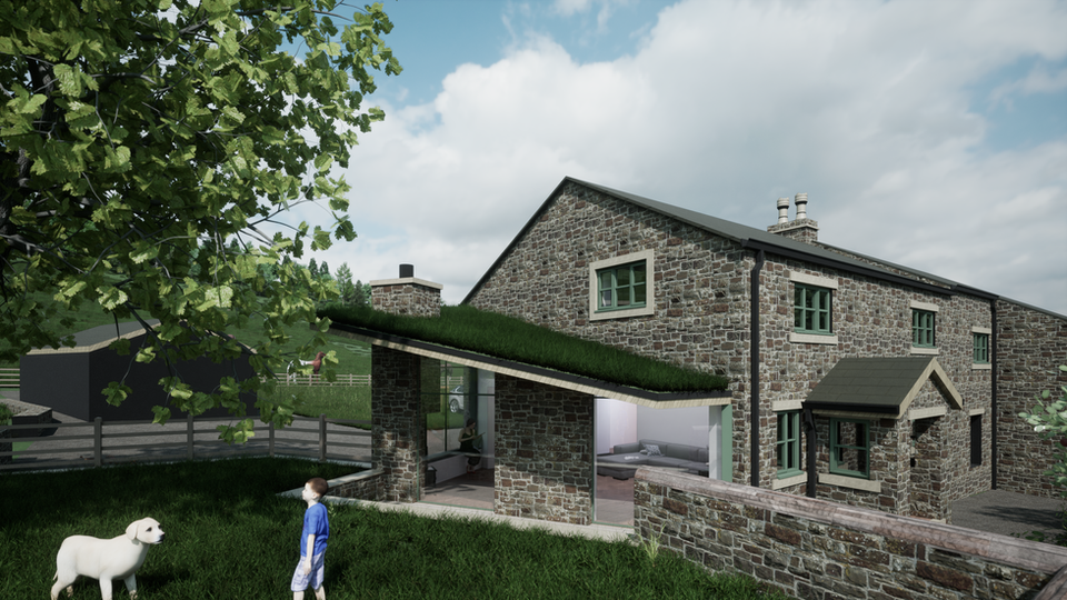 Modern contemporary extension to tradition countryside house