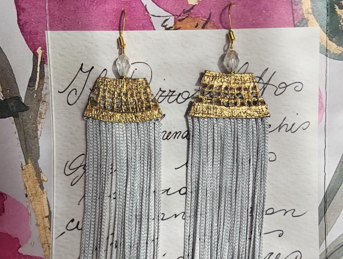 SOLD OUT Meduse, cooked lace earrings with vintage fringes and crystals.