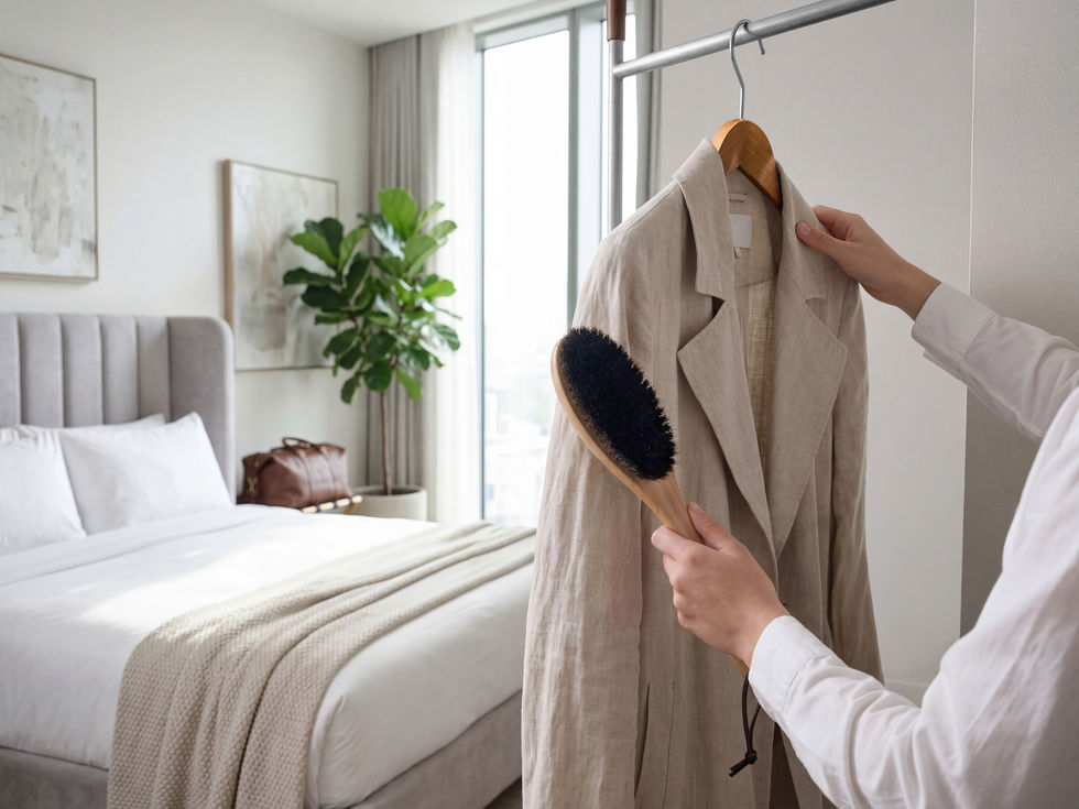 Skipton Clothes Brush in Light Wood lifestyle shot on hanging rail