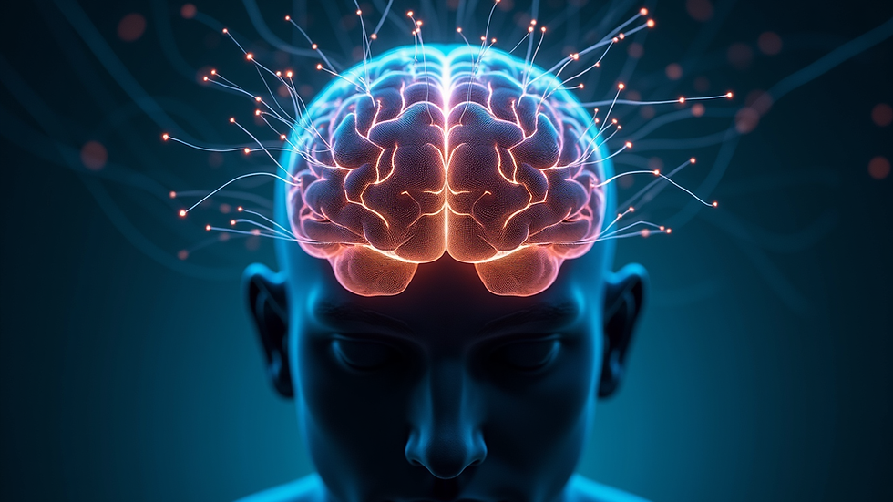 Vista frontal do cérebro humano destacando conexões neuronais