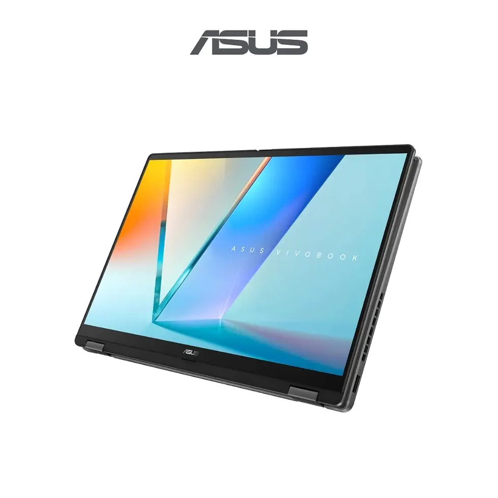 Thumbnail: Close-up of VivoBook 16 Flip screen showing vibrant 100% DCI-P3 OLED visuals and ultra-low blue light emission.