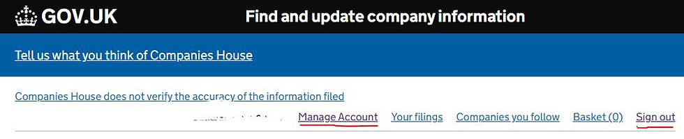 Sign in to your Companies House account and then click Manage Account