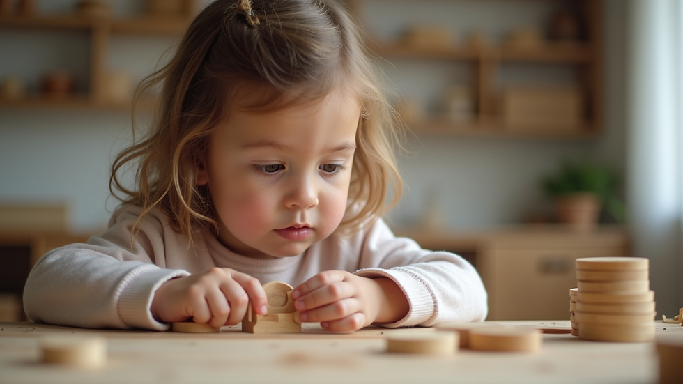 Close-up view of child engaging with Montessori practical life activity