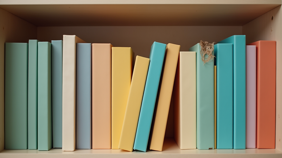 Close-up view of a colourful nursery bookshelf filled with children’s books