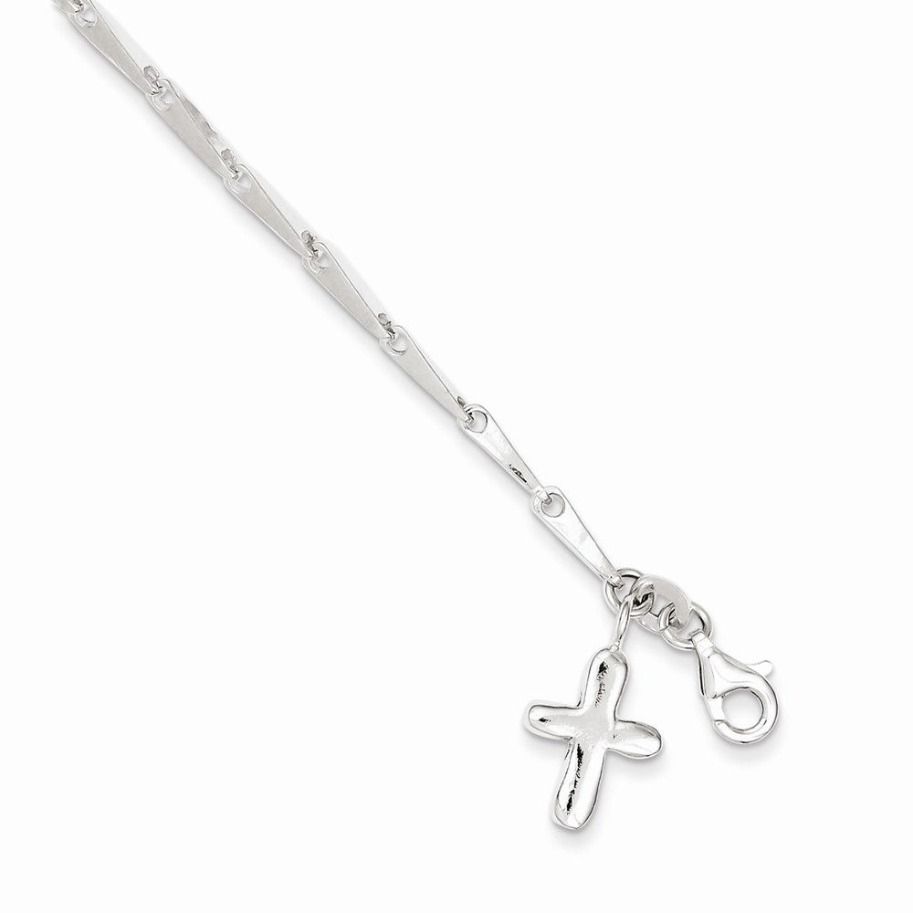Sterling Silver 3mm Polished Cross on Fancy Anklet