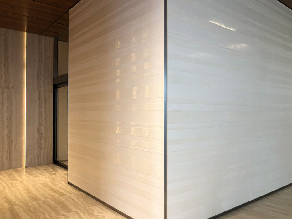 Striped Polished and Matte Tooled Plaster Wall