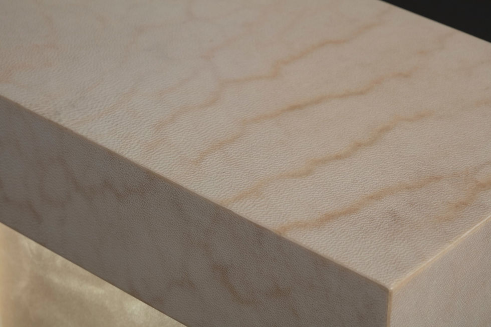 Detail of lambskin parchment lamp by Sarah Pringle. Photo by John Polak Photography.