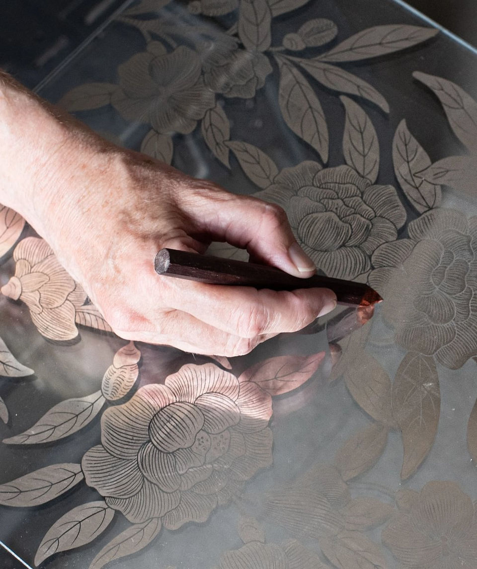 etching an églomisé design out of palladium leaf