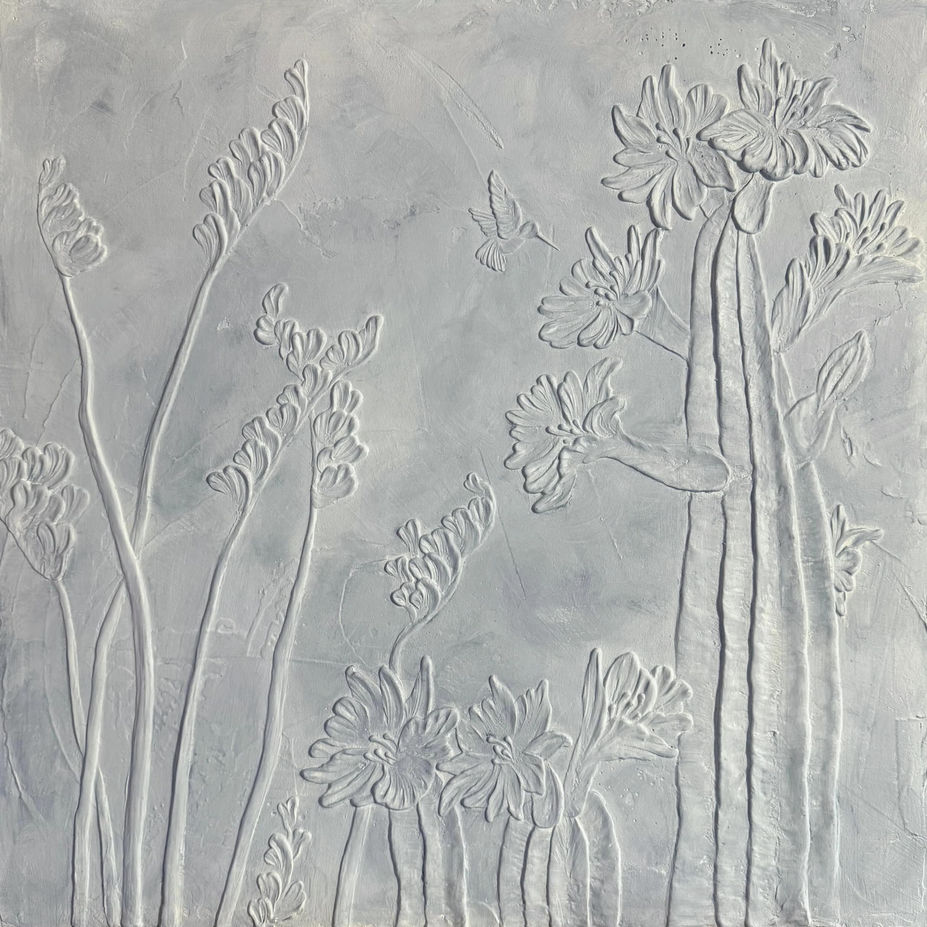 Desert Stone Cactus Flora Sculpted Plaster Wall Design