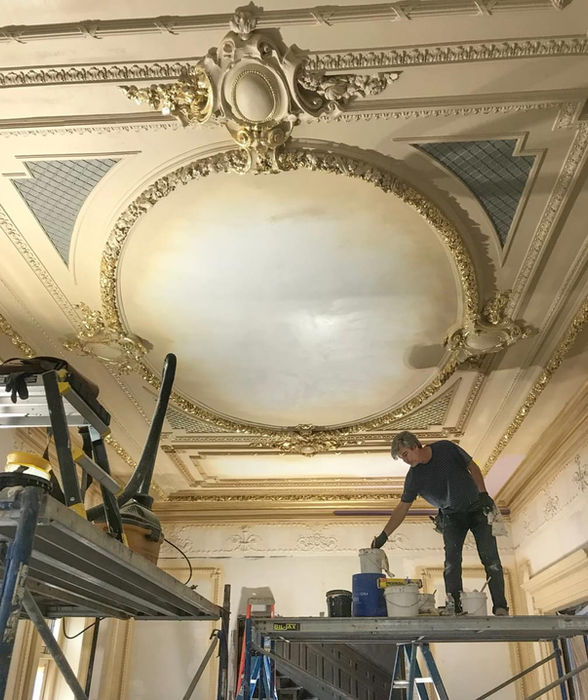 Gilding with Patina and Antique Glazes for Ceiling Restoration
