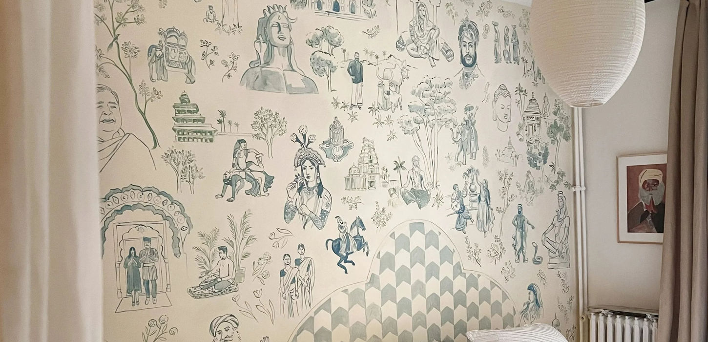 Scenes from India Mural with Lime Paint, Casein, and Pigment