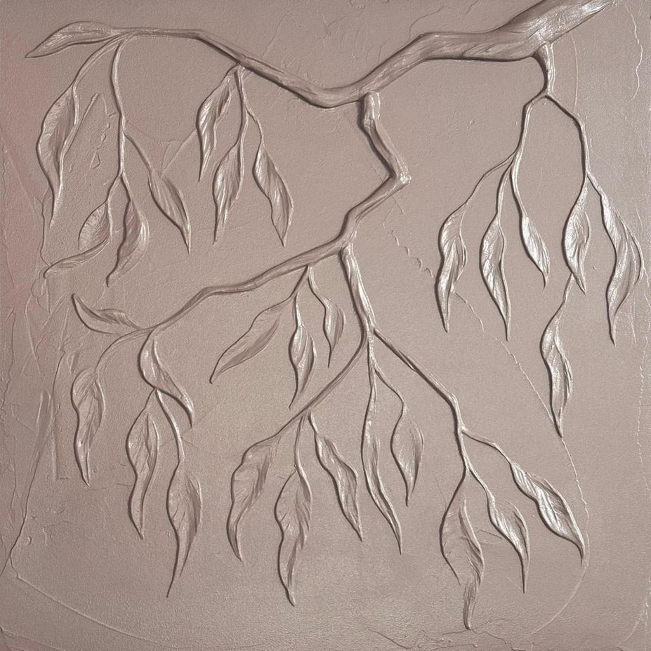 Mocha Color Eucalyptus Sculpted Plaster Wall Design