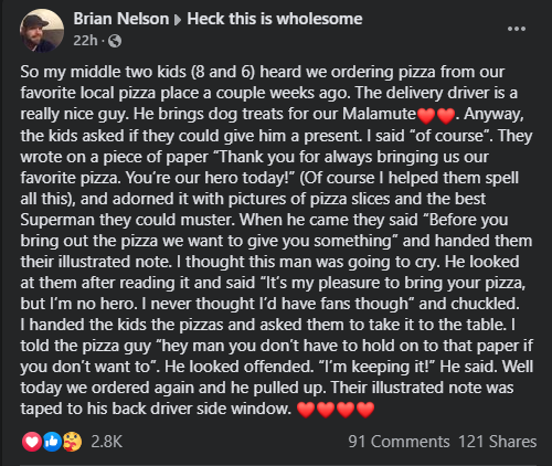 story about kids writing note for pizza guy