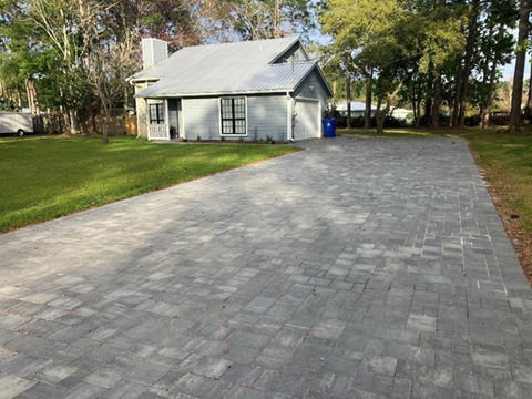 residential driveway with paver bricks