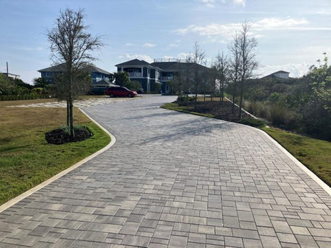 residential driveway with paver bricks