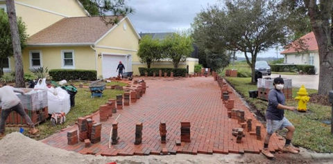 residential driveway being laid with new bricks