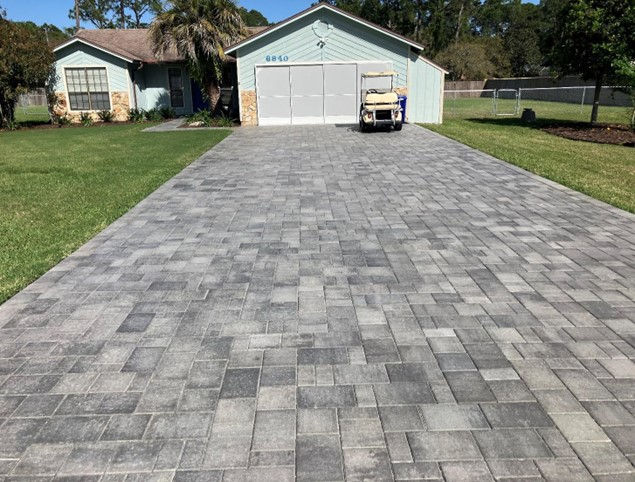 residential driveway with paver bricks