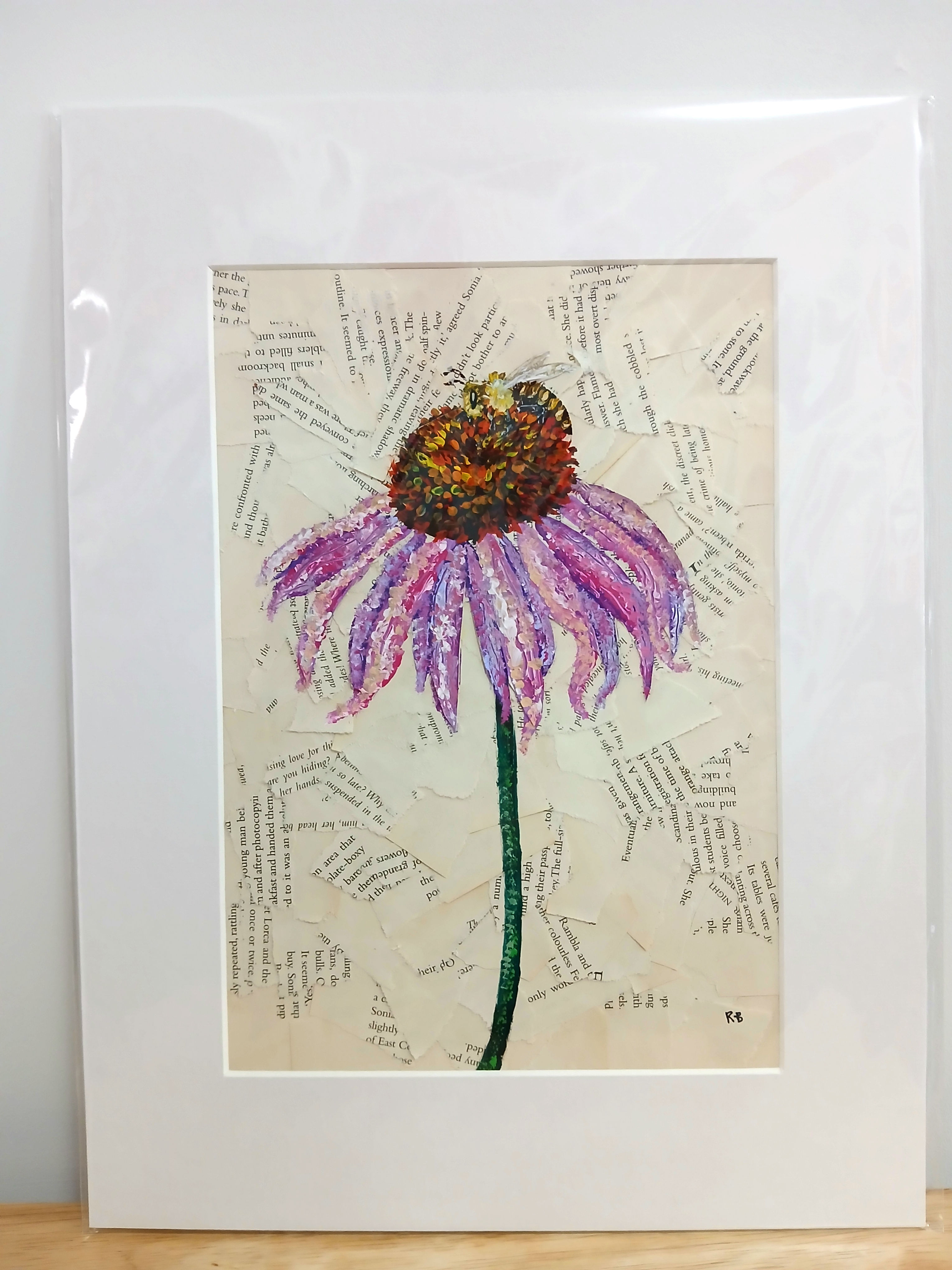 Painting & Mix Media Echinacea flowe & Honey Bee New Original Artwork Code- 5018