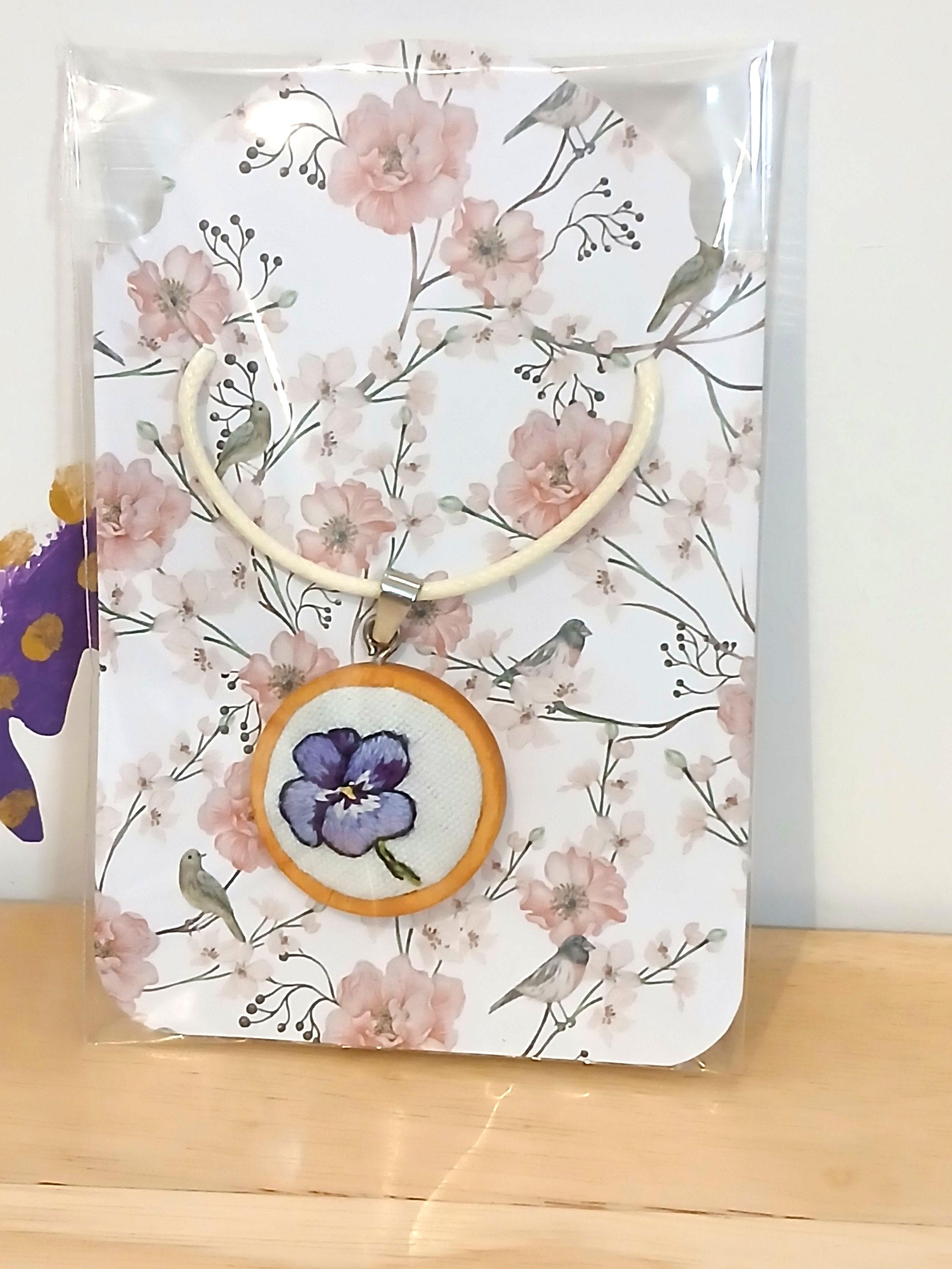 Hand Embroidered Purple Flower  New Original Artwork Code 7040