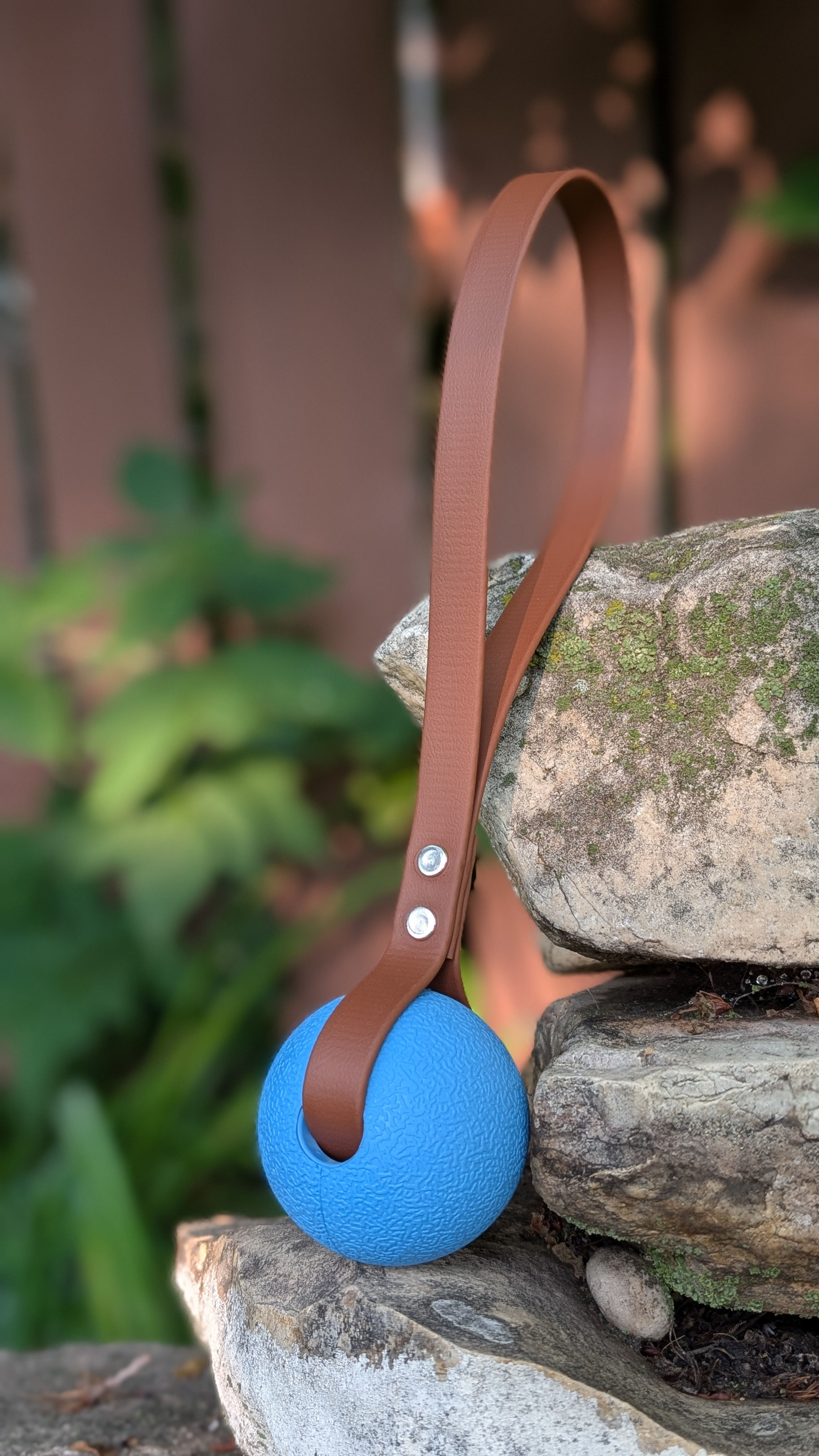 Rubber ball tug & toss toy