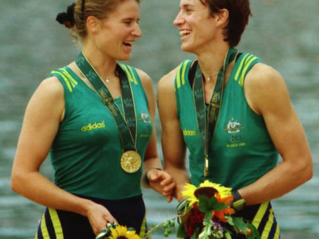 Kate Slatter and Megan Still Australian Women's Rowing Atlanta 1996 reciving their Olympic Gold Medals