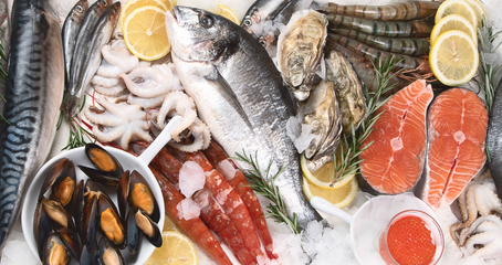 Image shows a variety of fresh seafood