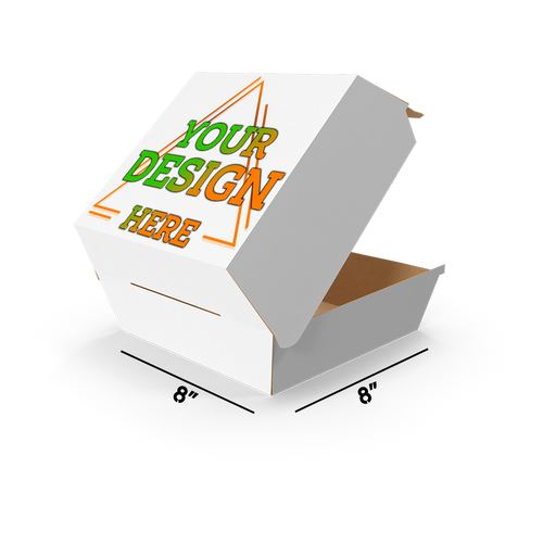 8" x 8" Custom Square Corrugated Kraft White Clamshell TakeOut Box Custom Packaging