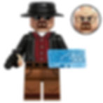 Heisenberg custom minifigure with hat, sunglasses, and blue crystal accessory