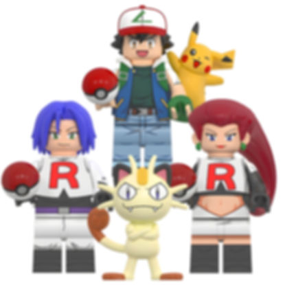 Custom Ash & Pikachu vs. Team Rocket Minifigure Set