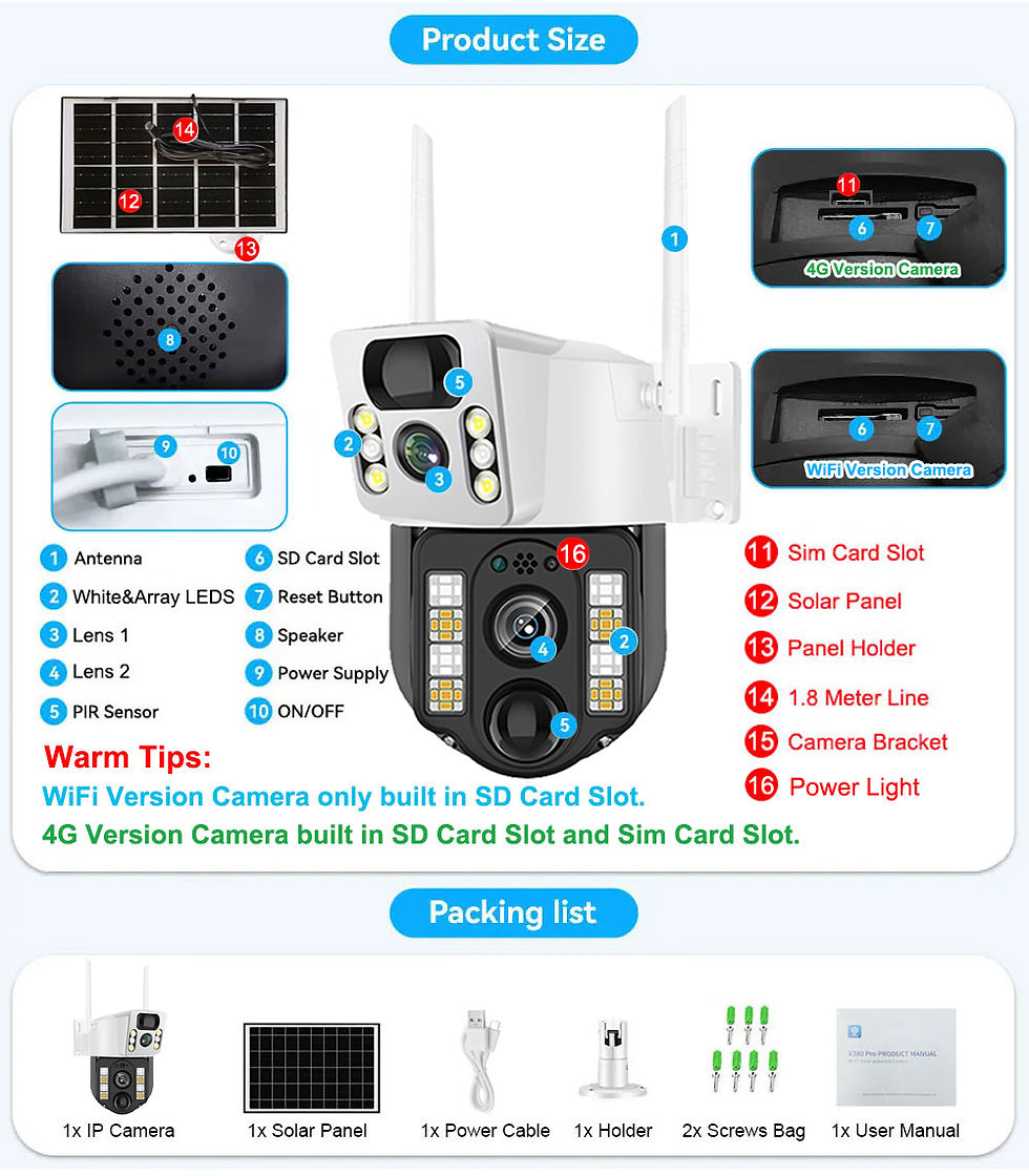 Thumbnail: 4K 8MP Dual Lens Solar 4G WiFi Camera Wireless Battery Low Powered IP Camara PIR