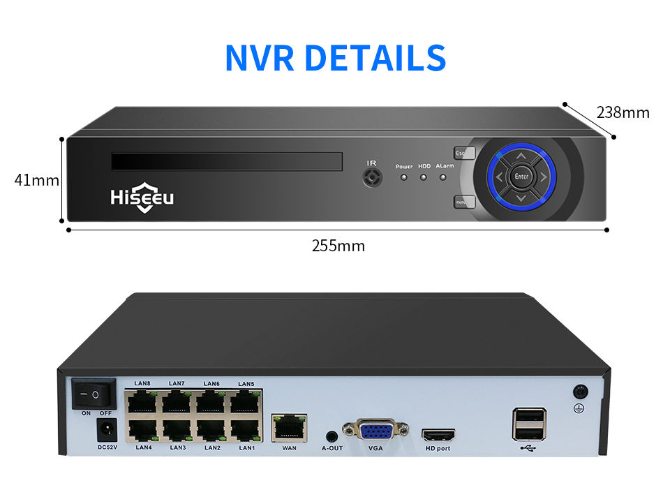 Miniatura: Hiseeu 4CH 10CH 16CH 4K 8MP 5MP POE NVR For POE IP CCTV Surveillance Camera Syst