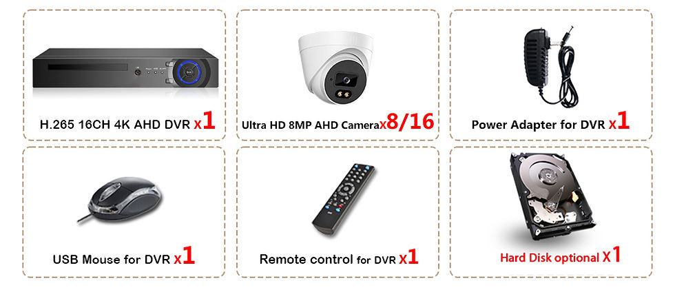 Thumbnail: 4K 8MP 16CH 6 in1 CCTV DVR Motion Detection Full Color Night Vision Dome Camera 