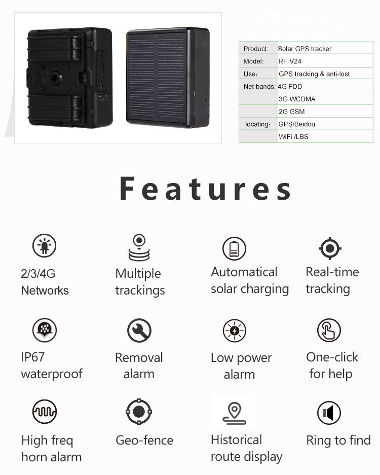 Thumbnail: V26/V24 GPS Tracker Solar Power Charger Waterproof Pet GPS Tracker Location Loca