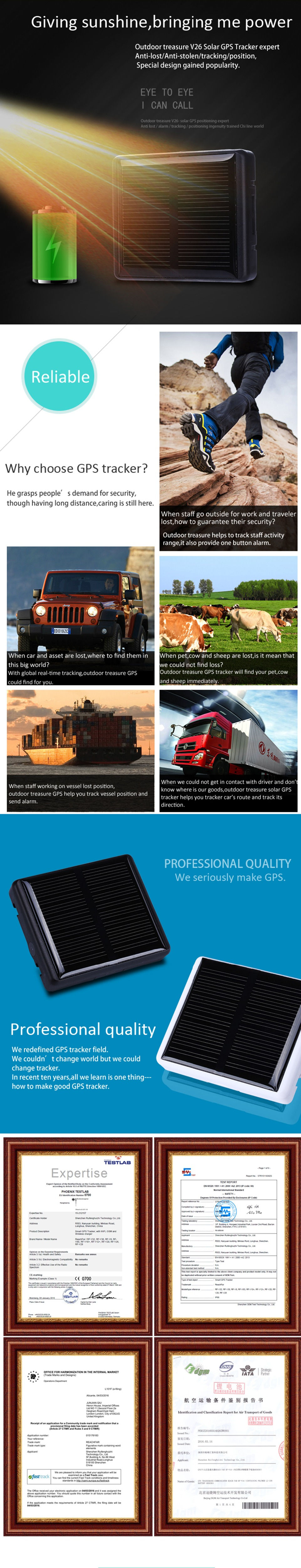 Thumbnail: V26/V24 GPS Tracker Solar Power Charger Waterproof Pet GPS Tracker Location Loca