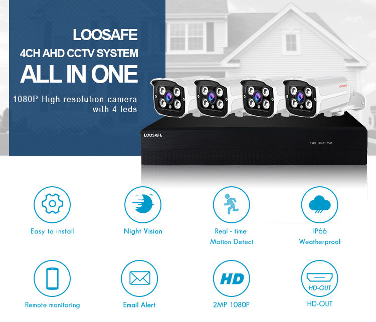 Miniatura: Home Security HD 1080P AHD CCTV Camera System 4 Channel Video DVR Kit