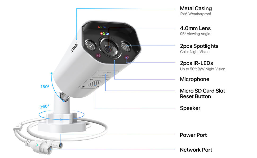 Thumbnail: ZOSI 5MP IP Camera Outdoor PoE Security Camera Two Way Audio HDR Color Night Vis