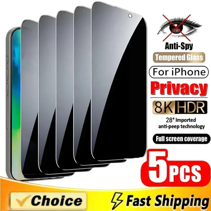 Thumbnail: 5Pcs Privacy Screen Protector for IPhone 15 14 11 12 13 16 Pro Max Mini Anti-spy