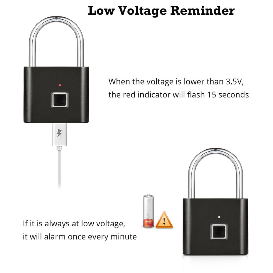Thumbnail: Keyless USB Charging Fingerprint Lock Smart Padlock Waterproof Door Lock 0.2sec 