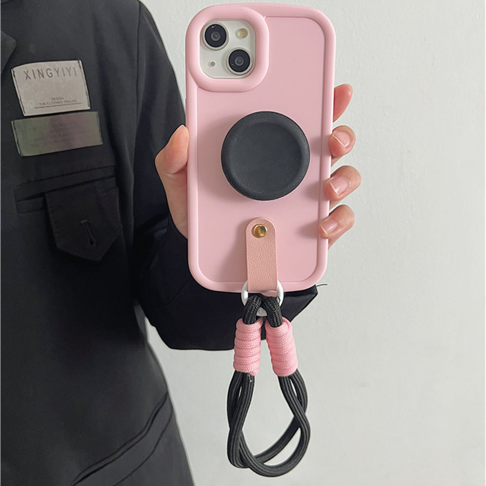 Cute Candy Color Round Grip Short Lanyard Phone Case For iPhone 15 14 13 12 11 P